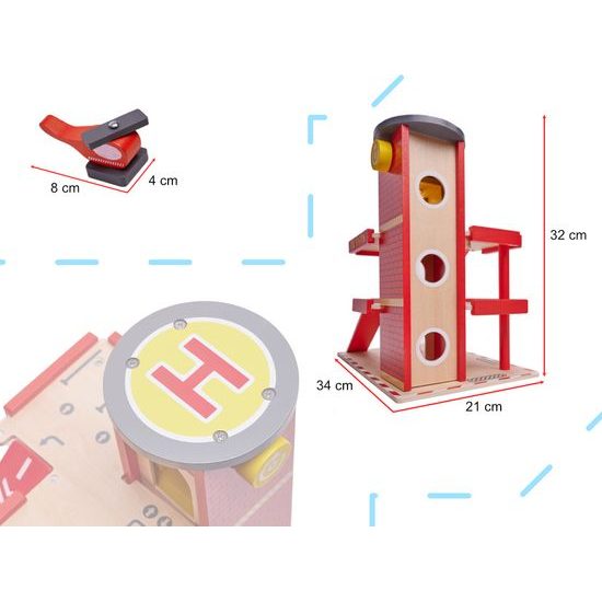 Dřevěná požární garáž s autíčkem a helikoptérou Lulilo