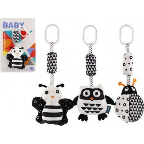 Zvířátko chrastítko na postýlku/kočárek černobílé - mix 3 druhy