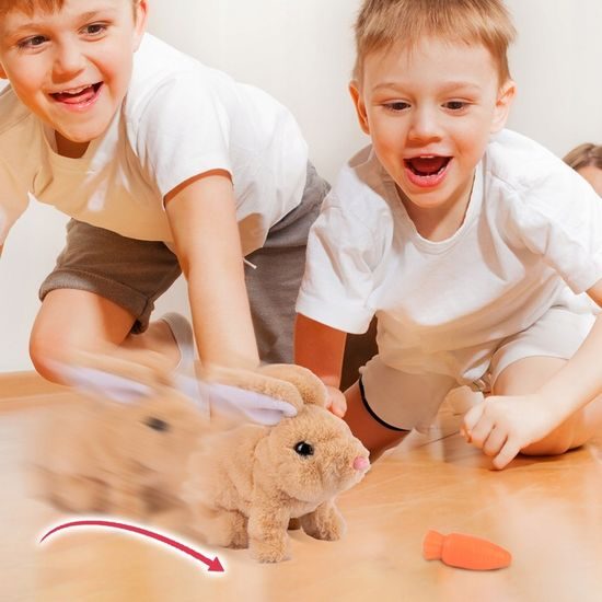 Interaktivní plyšový králíček v přepravce Plush Pet - hnědý