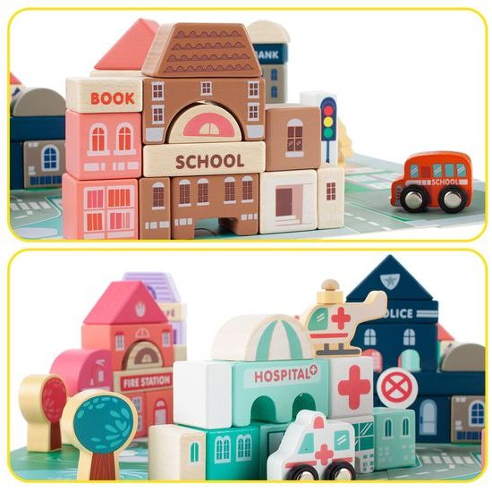 Sada dětských dřevěných kostek 115 ks v Městečko