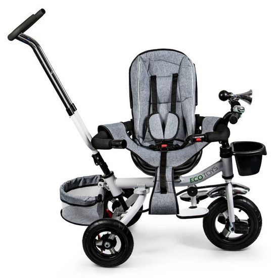 Ecotoys dětská tříkolka s otočným sedadlem a nafukovacími koly Rotage šedá