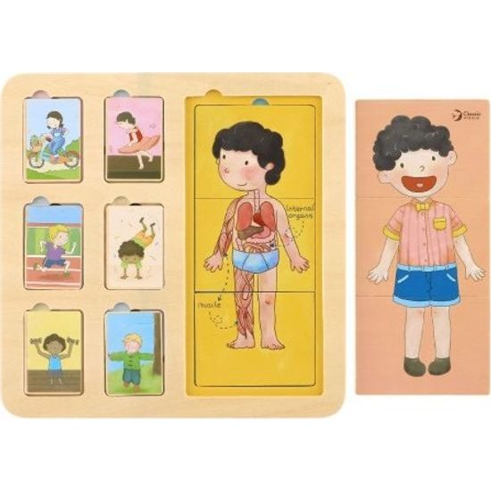 Dřevěné deskové puzzle lidské tělo/sport