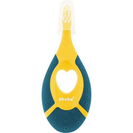 První zubní kartáček se silikonovým kousátkem zelenožlutý