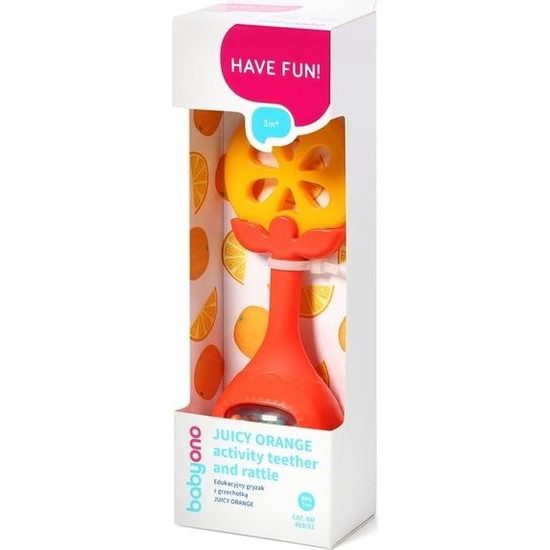 BabyOno Edukační kousátko s chrastítkem - pomeranč