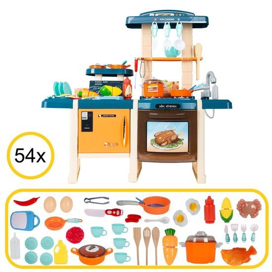 Veľká detská kuchynka s tečúcou vodou, zvukmi a svetlami Simulation Kitchen - modrá