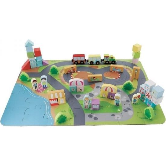 TREFL Dřevěné kostky v kyblíku 50 ks, Veselé městečko