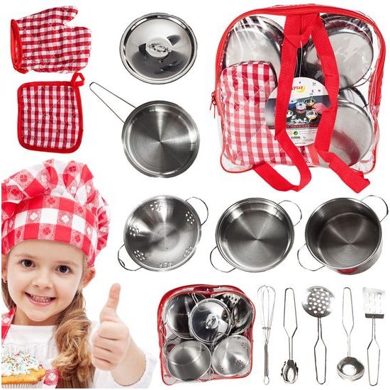 Sada dětského kovového nádobí v batůžku 12 součástí Kitchen Backpack