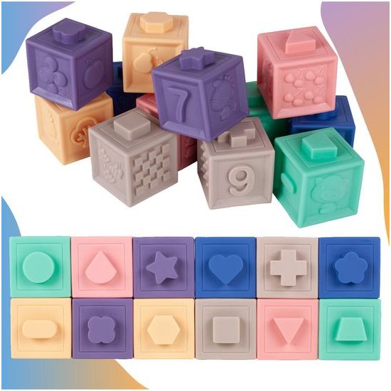 Senzorické kostky pro nejmenší Color Building Blocks 12 kusů