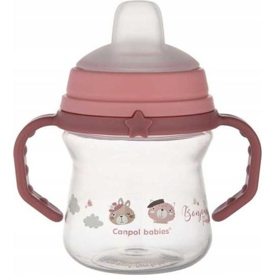 CANPOL babies Hrneček se silikonovým pítkem FirstCup BONJOUR PARIS 150ml růžový