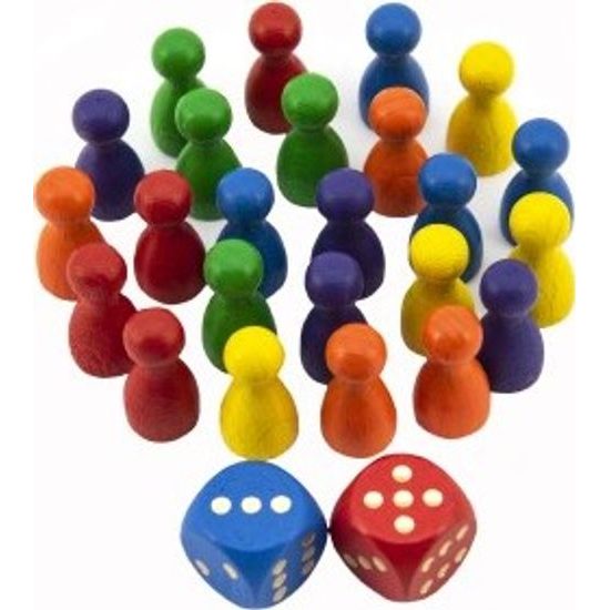 Dřevěné Figurky - 24ks 6 barev + 2 kostky