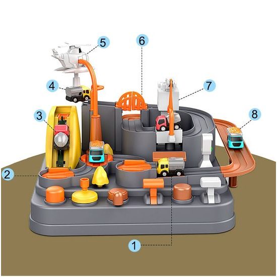 Interaktivní dětská dráha se 2 autíčky a helikoptérou Engineering Adventure
