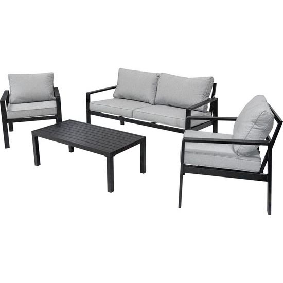 Hliníkový zahradní nábytek Pohovka + dvě křesla + stůl šedá/antracit