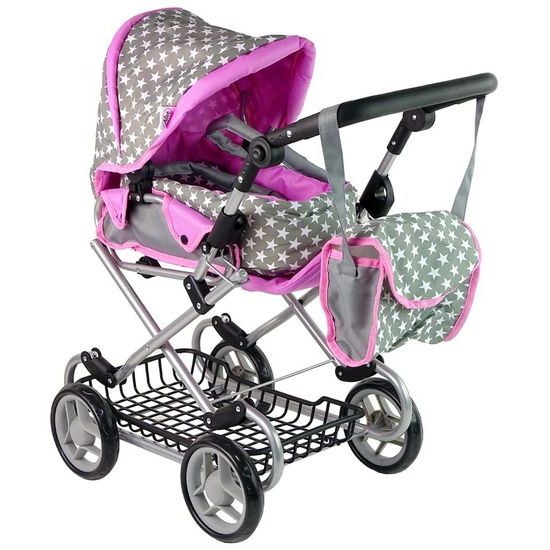 Alice kočárek pro panenky kombinovaný 5246W šedo-růžová