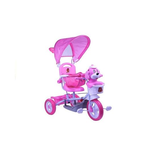 Dětská tříkolka s vodící tyčí Pejsek růžová