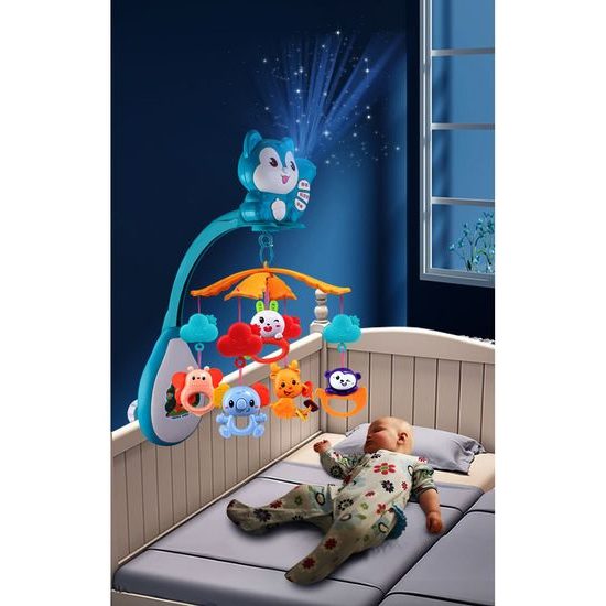 Kolotoč nad postýlku s melodiemi, projektorem a dálkovým ovládáním Veverka