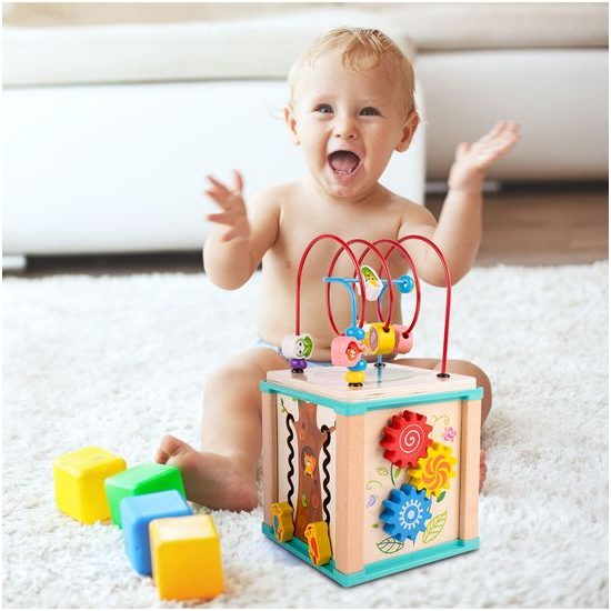 Dřevěná edukační kostka s labyrintem Treasure Cube 5v1