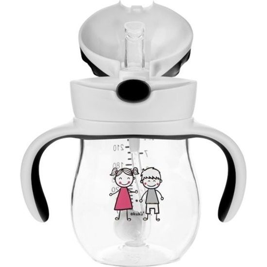 Akuku Dětská kouzelná láhev s brčkem a závažím šedá, 250 ml