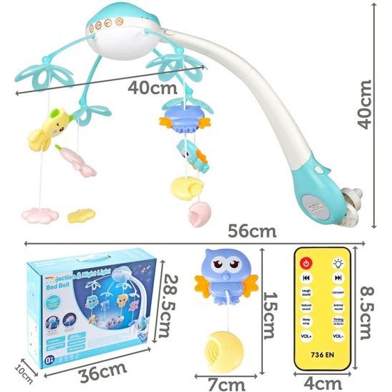 ROZBALENO Kolotoč nad postýlku s projektorem a dálkovým ovládáním Night Bell modrý