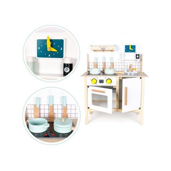 Ecotoys dětská dřevěná kuchyňka se zvuky a LED efekty Horney Chef