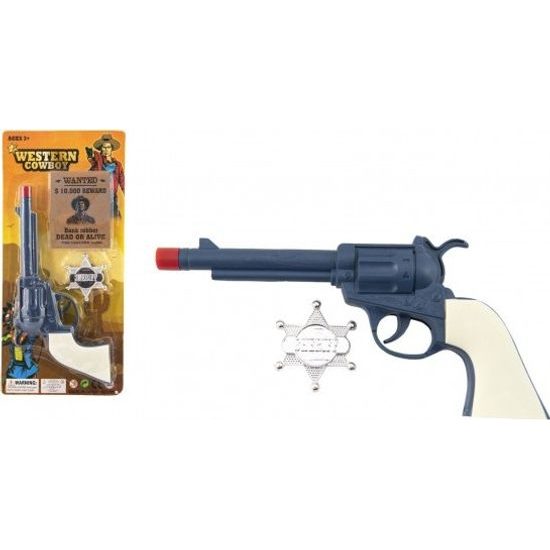 Pistole revolver s šerifským odznakem