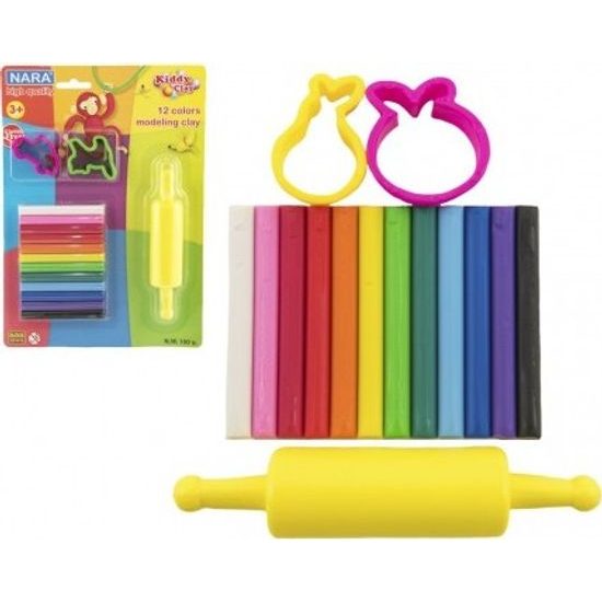 Modelína/Plastelína NARA 100g 12ks s vykrajovátky 2ks a válečkem