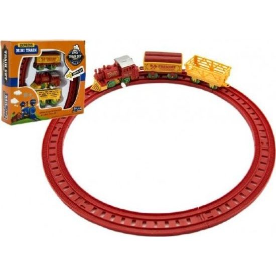 Vlak na klíček + 2 vagónky s kolejemi - mix 2 barvy