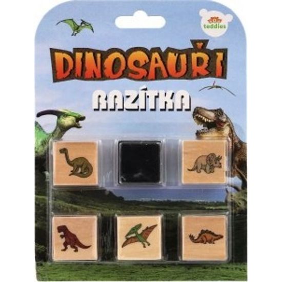 Razítka dřevěná 5+1 s poduškou dinosauři