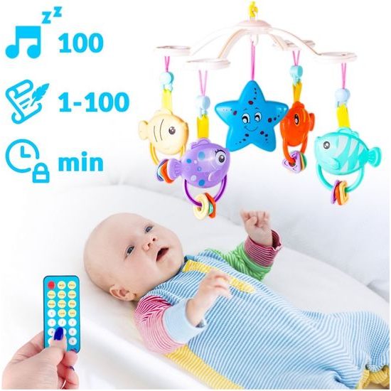 Kolotoč nad postýlku s projektorem a dálkovým ovládáním Vodní Krajina - modrý