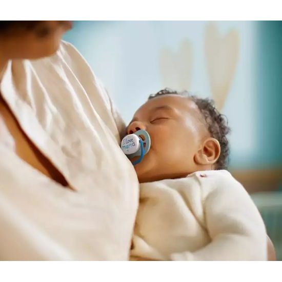 AVENT Dudlík Ultra Air Happy I Love mama, 0-6m - Lodička, modrá 2ks