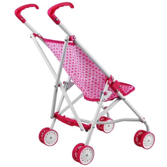 Golfový kočárek pro panenky Alice růžový s květinkami