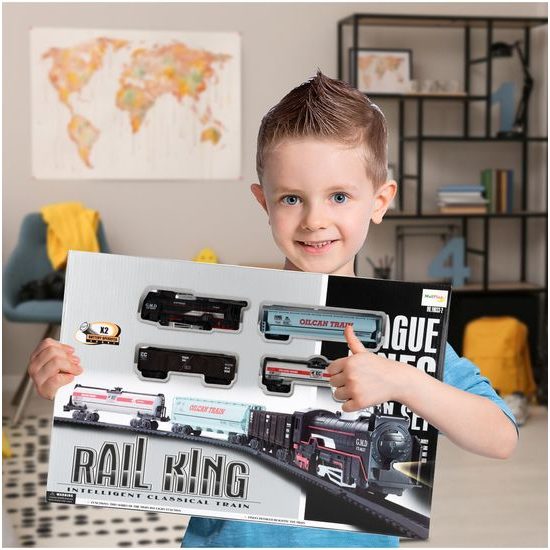 Dětská vláčkodráha na baterie se světlem Rail King 270 cm