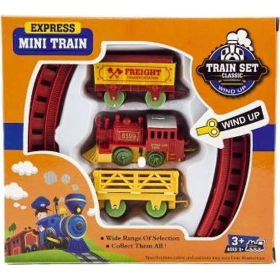 Vlak na klíček + 2 vagónky s kolejemi - mix 2 barvy