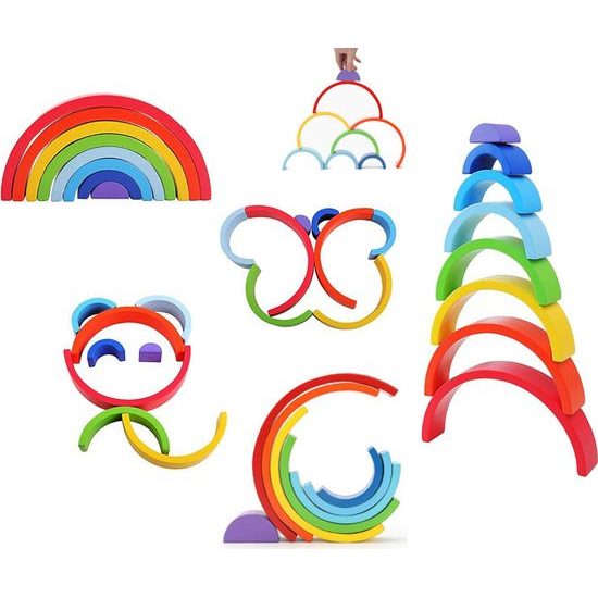 Dřevěné Montessori vzdělávací puzzle barevná duha + úkoly