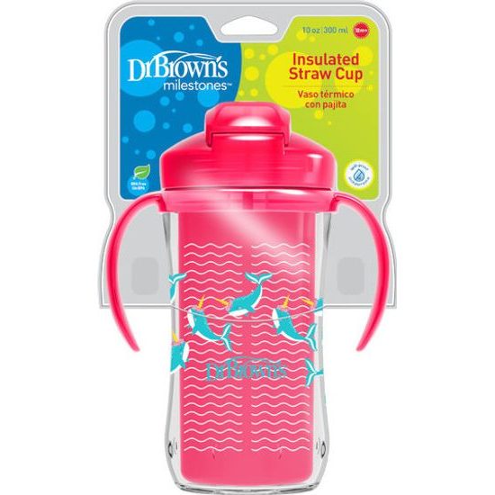 Dr Brown's Termohrnek se slámkou 300ml, 12m+, růžový