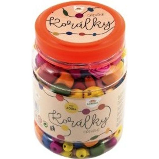 Dřevěné Korálky barevné s gumičkami cca 300ks