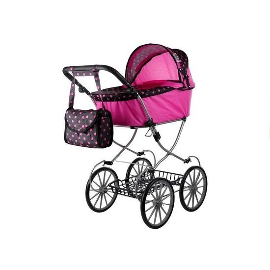 Kočárek pro panenky Alice retro růžovo-černý