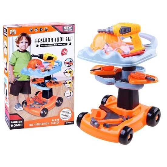 Majlo Toys dětská dílna na vozíku s vrtačkou na baterie Tool Carry