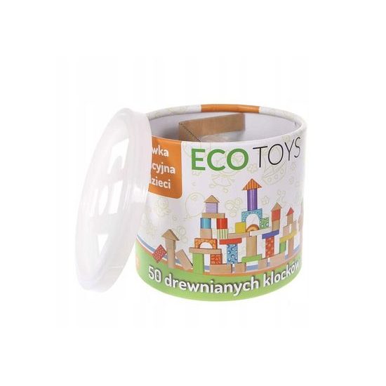 Ecotoys sada dřevěných kostek 50 ks v boxu