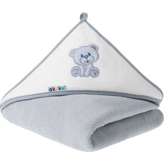 Dětská osuška 100x100 Akuku šedá s medvídkem, šedá