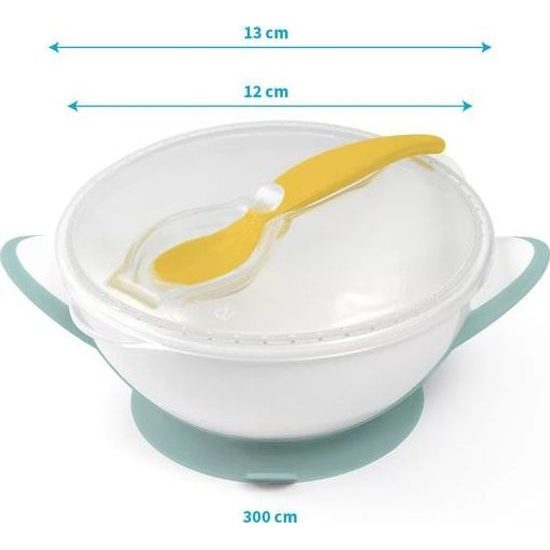 BabyOno Uzaviratelná miska s přísavkou a lžičkou - žlutá, mátová