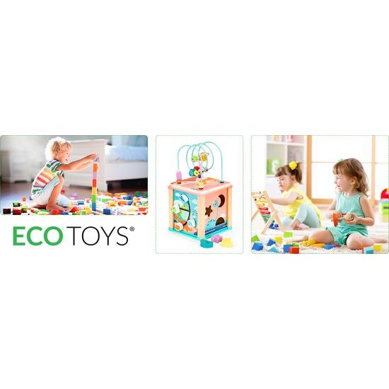 Ecotoys dřevěná edukační kostka s labyrintem Dino Cube 5v1