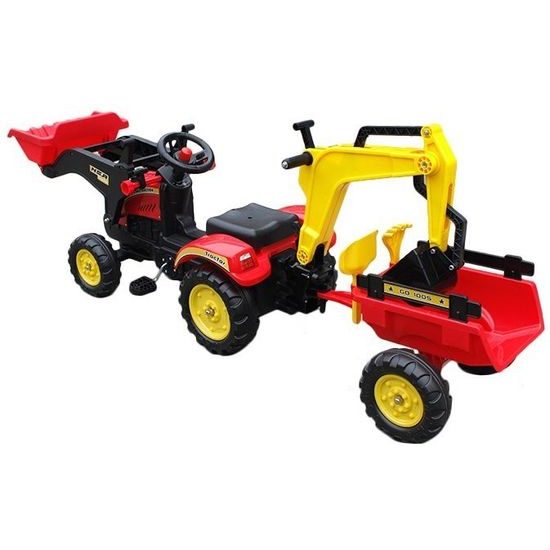 Dětský šlapací traktor Nakladač + bagr s přívěsem