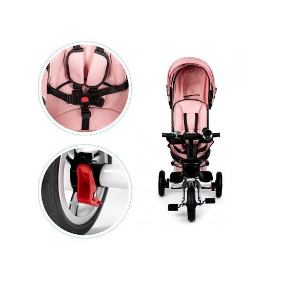 Ecotoys dětská tříkolka s otočným sedadlem a nafukovacími koly Rotage světle růžová