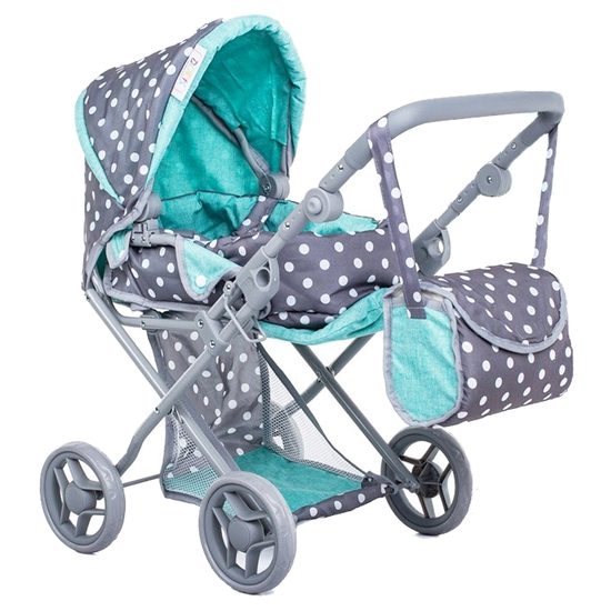 Doris kočárek pro panenky kombinovaný - 9346 šedo-mentolový