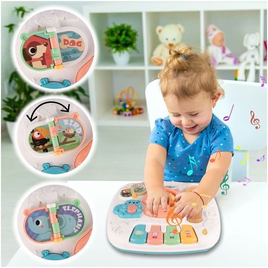 Edukační stoleček s piankem a zvuky 2v1 Opička