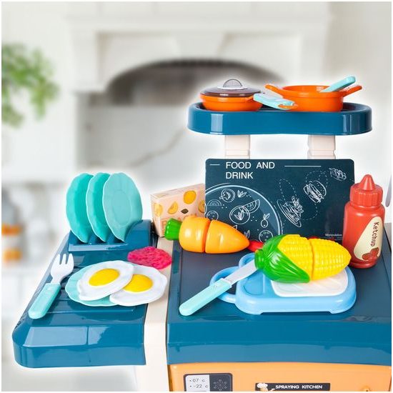 Veľká detská kuchynka s tečúcou vodou, zvukmi a svetlami Simulation Kitchen - modrá