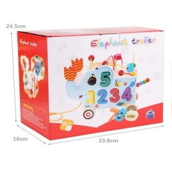 Dřevěný slon se šnůrkou, vkládačkou a labyrintem Elephant Trailer