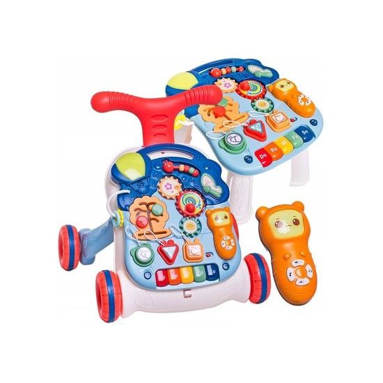 Doris interaktivní chodítko s hracím stolečkem 2v1 modré