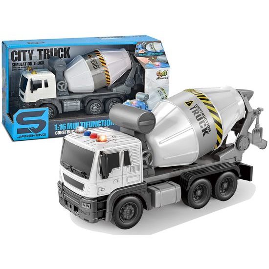 Míchačka na beton pro děti se světly a zvuky City Truck 1:16 bílá