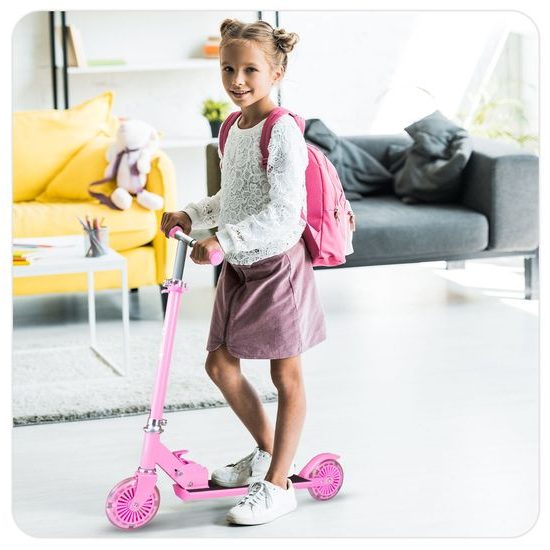 Dětská skládací koloběžka Scooter se svítícími koly - růžová